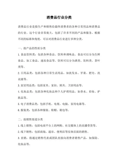 消费品行业分类