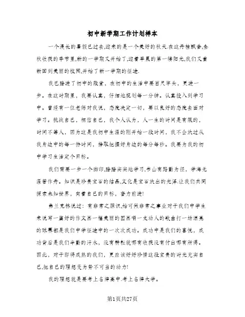 初中新学期工作计划样本（五篇）