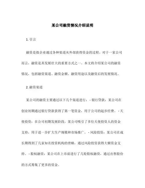 某公司融资情况介绍说明