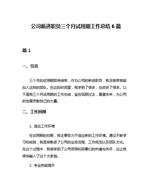 公司新进职员三个月试用期工作总结6篇