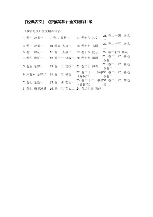 『经典古文』《梦溪笔谈》全文翻译目录
