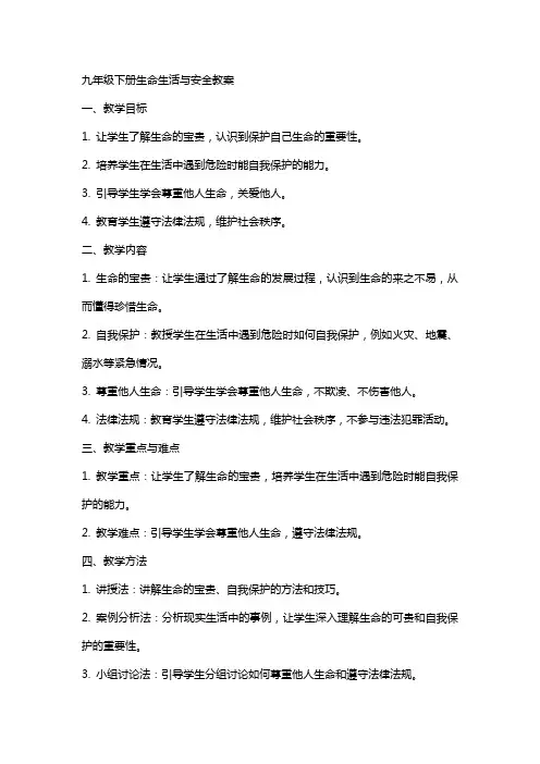 九年级下册生命生活与安全教案