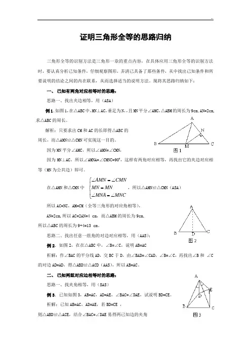 证明三角形全等的思路归纳