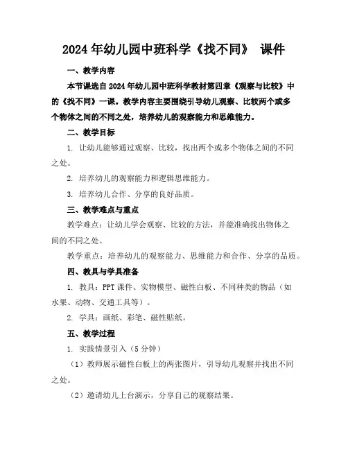 2024年幼儿园中班科学《找不同》课件