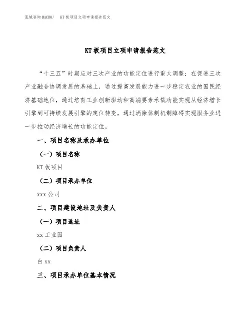 KT板项目立项申请报告范文