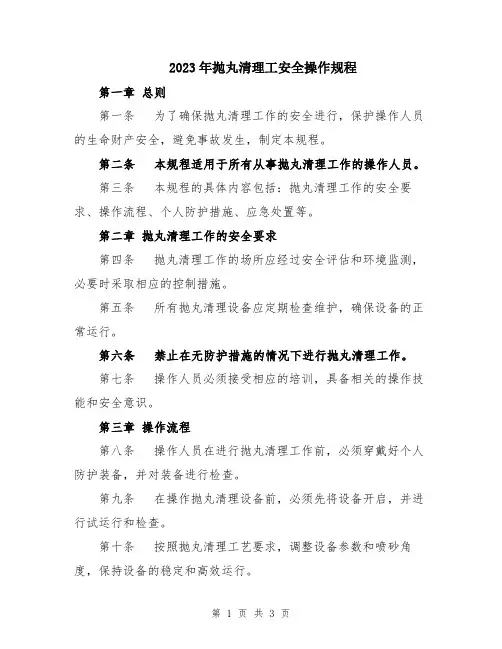 2023年抛丸清理工安全操作规程