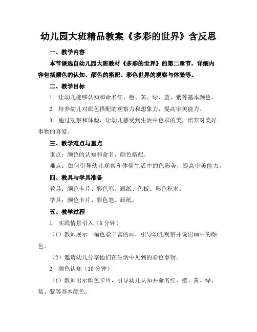 幼儿园大班精品教案《多彩的世界》含反思