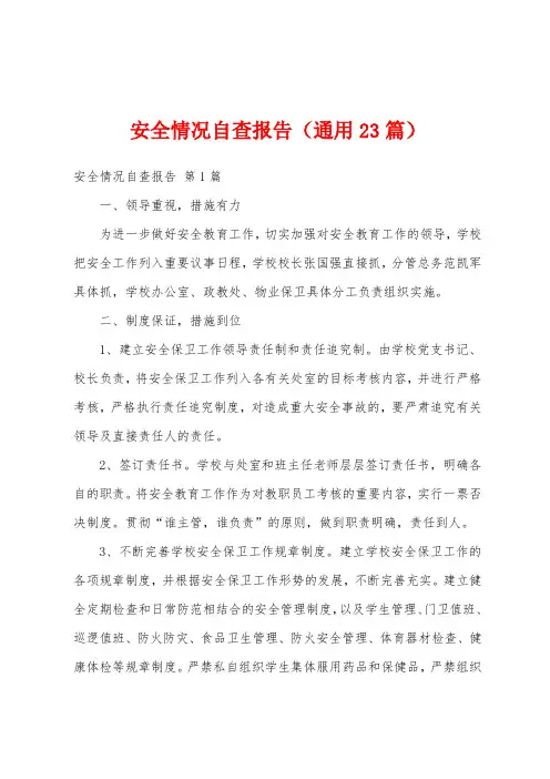 安全情况自查报告(通用23篇)