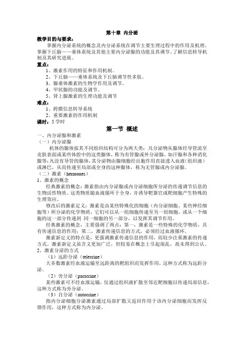 动物生理学--内分泌--章节知识点