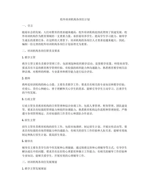 校外培训机构各岗位计划
