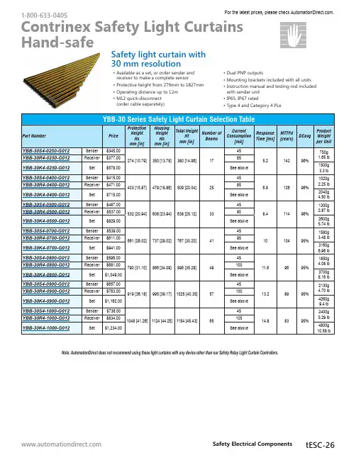 Contrinex Safety Light Curtains YBB-30 Series说明书