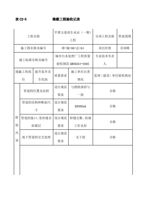 隐蔽工程验收记录范本