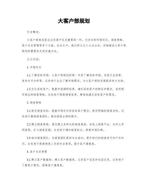 大客户部规划