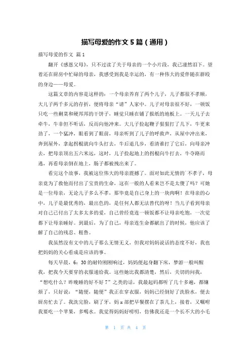 描写母爱的作文5篇(通用)