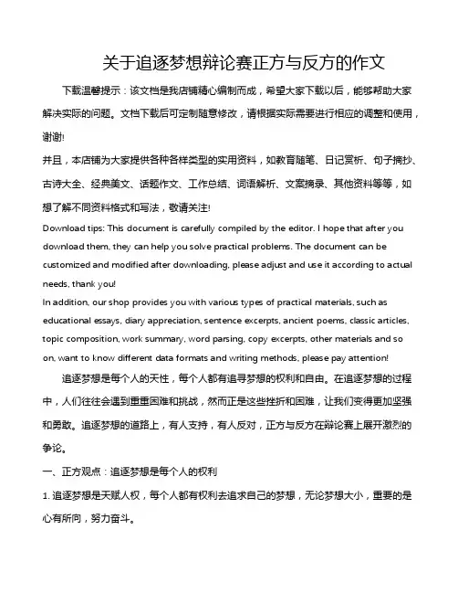 关于追逐梦想辩论赛正方与反方的作文