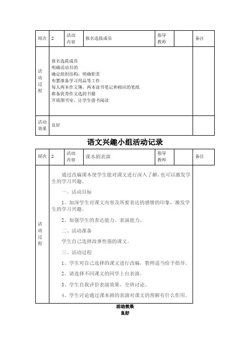 语文兴趣小组活动记录