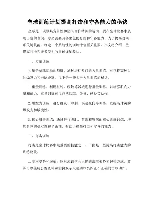 垒球训练计划提高打击和守备能力的秘诀