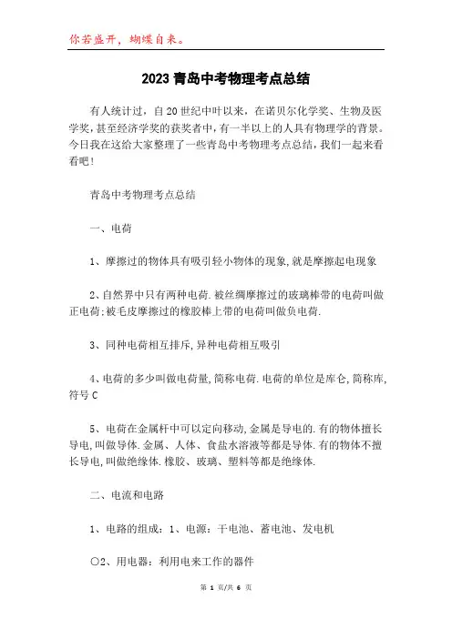 2023青岛中考物理考点总结