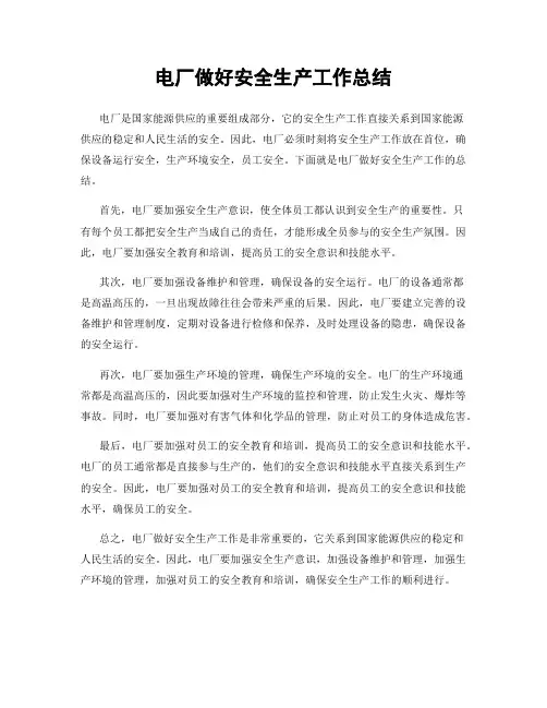 电厂做好安全生产工作总结