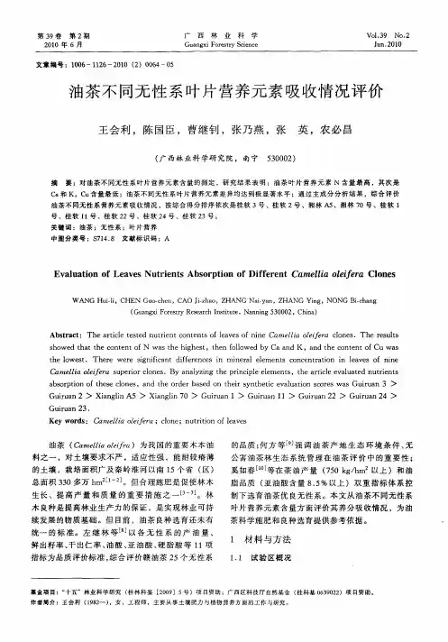 油茶不同无性系叶片营养元素吸收情况评价