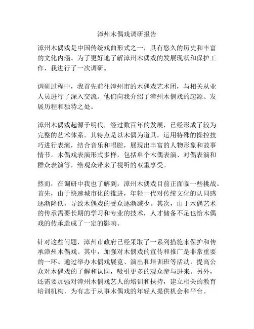 漳州木偶戏调研报告