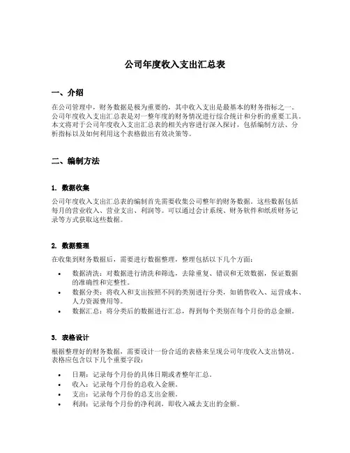 公司年度收入支出汇总表