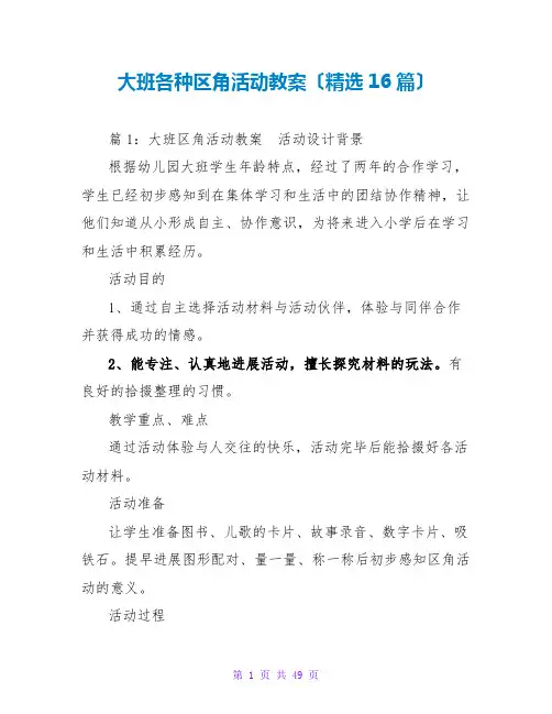 大班各种区角活动教案(精选16篇)