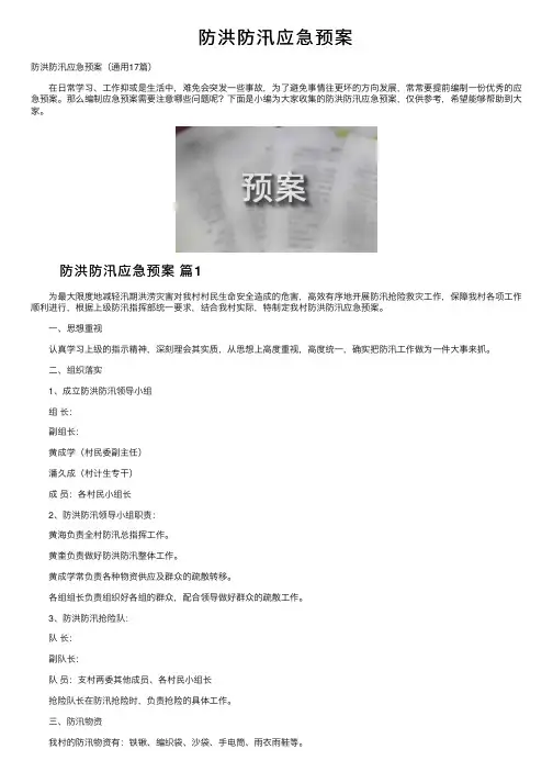 防洪防汛应急预案