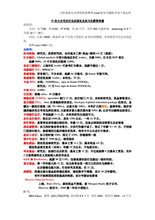 各大公司及行业应届生及实习生薪资待遇