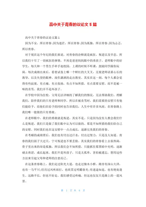高中关于青春的议论文5篇
