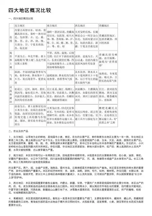 四大地区概况比较