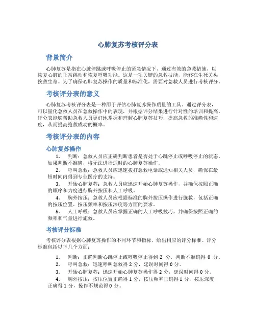 心肺复苏考核评分表