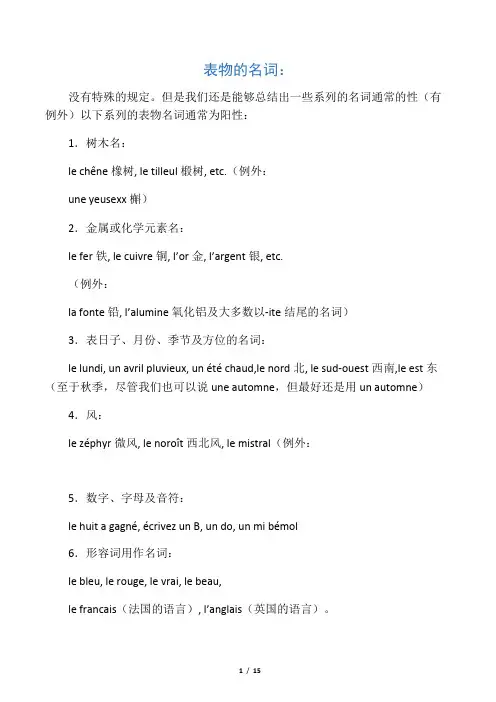 法语名词阴阳性规律总结