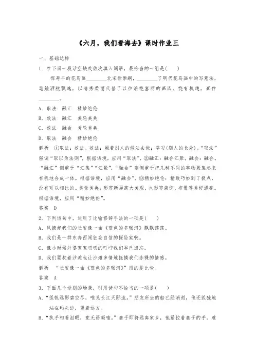 高中语文《 六月,我们看海去》课时作业试题三