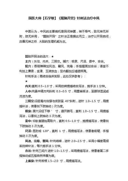 国医大师【石学敏】《醒脑开窍》针刺法治疗中风