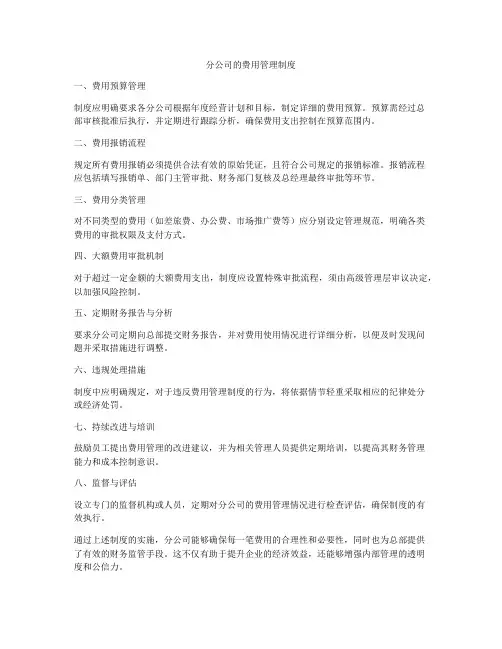分公司的费用管理制度