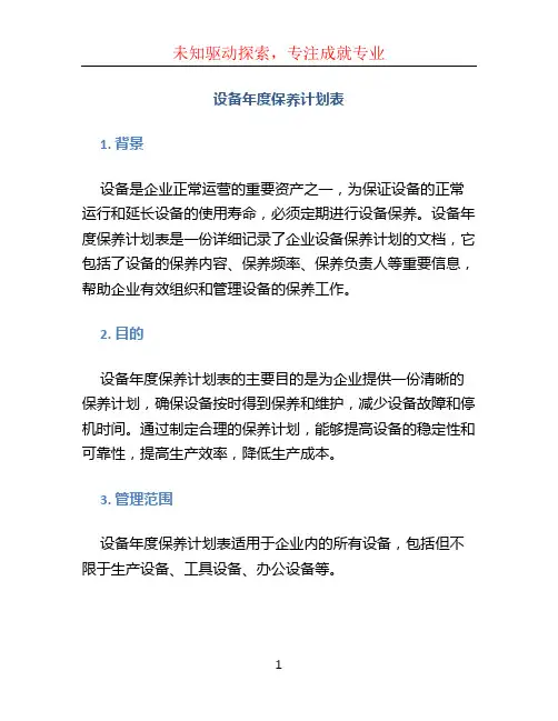 设备年度保养计划表