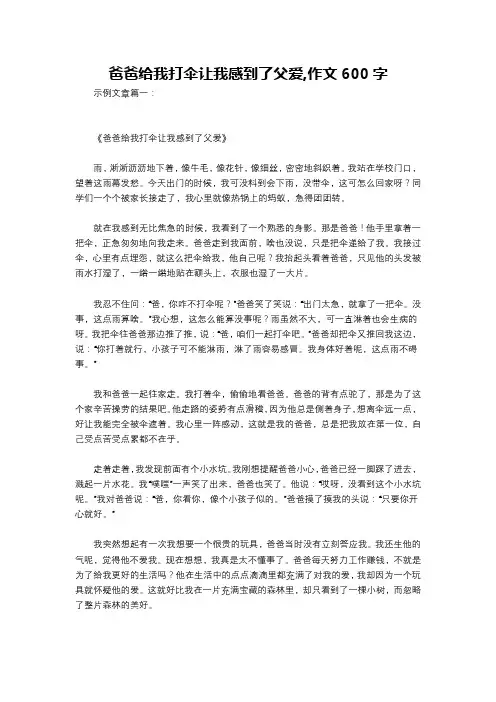 爸爸给我打伞让我感到了父爱,作文600字