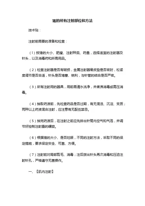 猪的所有注射部位和方法