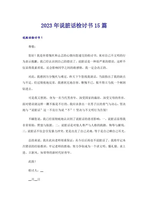 2023年说脏话检讨书15篇_5