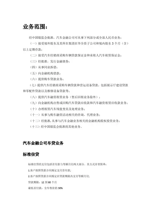 汽车金融有限责任公司业务范围