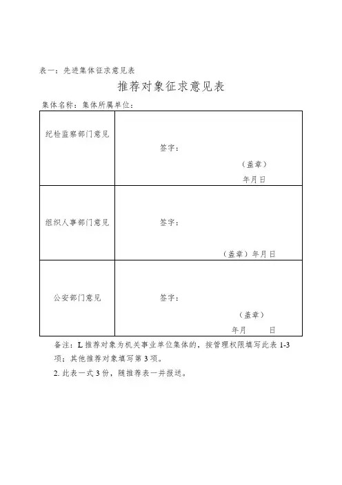 推荐对象征求意见表