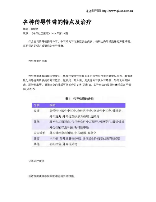 各种传导性聋的特点及治疗