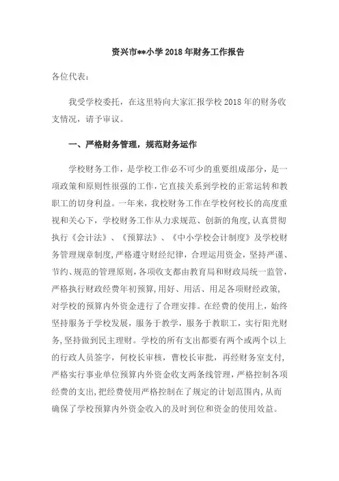2018年度学校财务工作报告