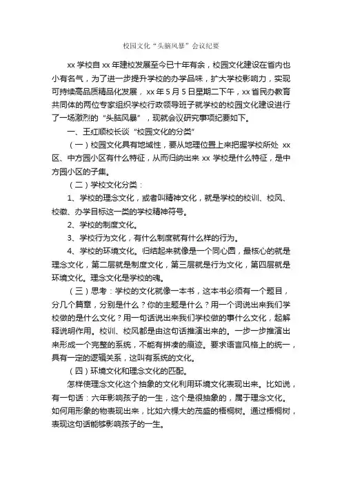 校园文化“头脑风暴”会议纪要_会议纪要_
