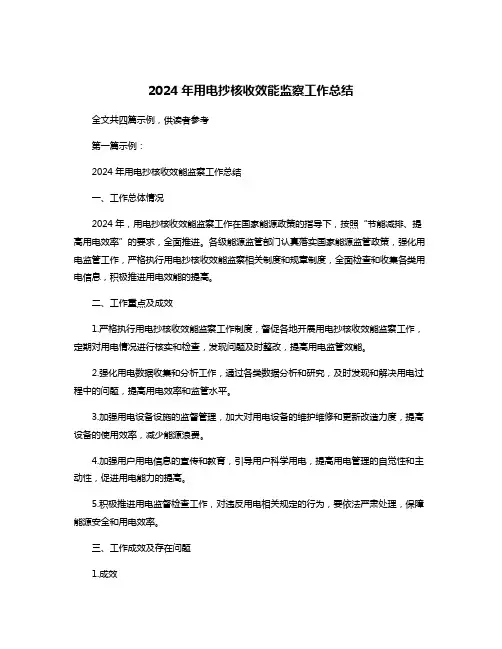 2024年用电抄核收效能监察工作总结