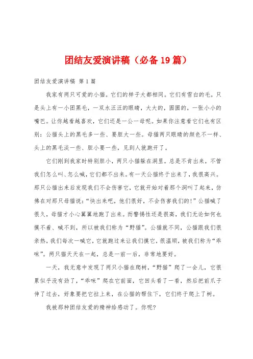 团结友爱演讲稿(必备19篇)