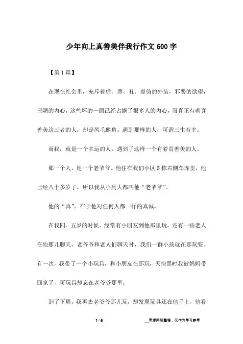 少年向上真善美伴我行作文600字