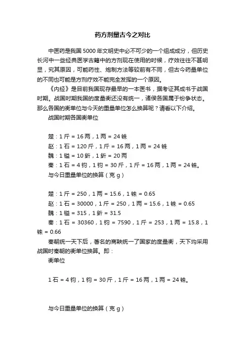 药方剂量古今之对比