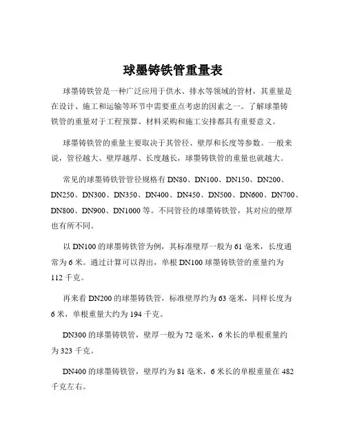 球墨铸铁管重量表